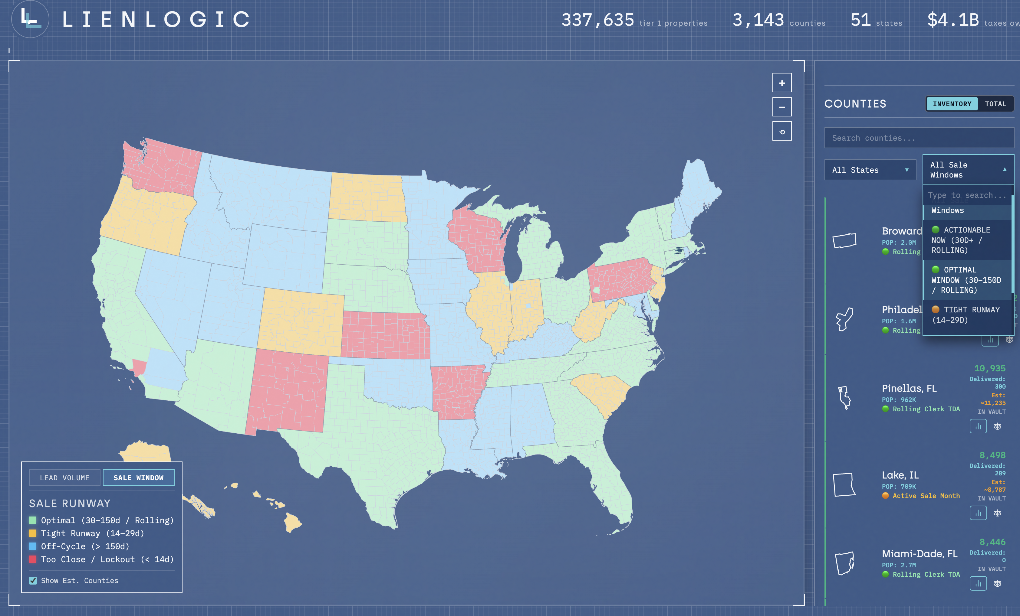 State & County Statutory Sale Runway Timing Map